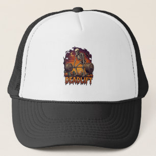 Deadlift Skeleton Barbell Halloween Pumpkins Grave Trucker Hat