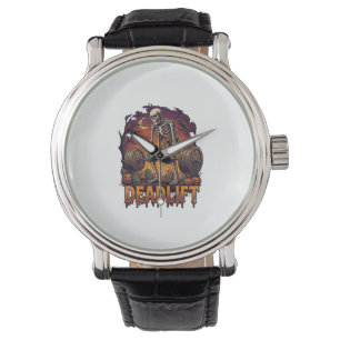 Deadlift Skeleton Barbell Halloween Pumpkins Grave Watch