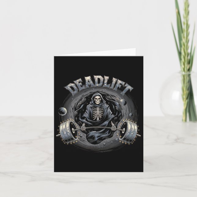 Deadlift Skeleton Gift Fitness Goth Tarot Card Gym (Front)