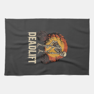 Deadlift Skeleton Halloween Gym Workout Design Kitchen Towel