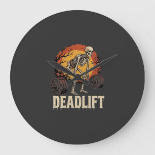Deadlift Skeleton Halloween Gym Workout Design Large Clock