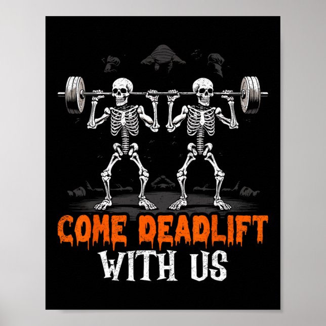 Deadlift Skeleton Weightlifter Bodybuilder Workout Poster (Front)