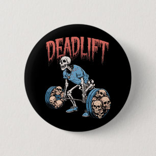 Deadlift Skull Skeleton Workout Powerlifting Gym L Button