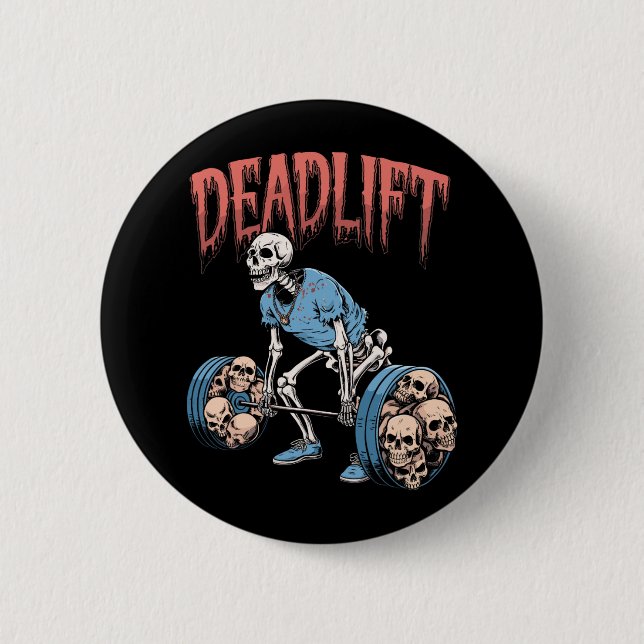 Deadlift Skull Skeleton Workout Powerlifting Gym L Button (Front)