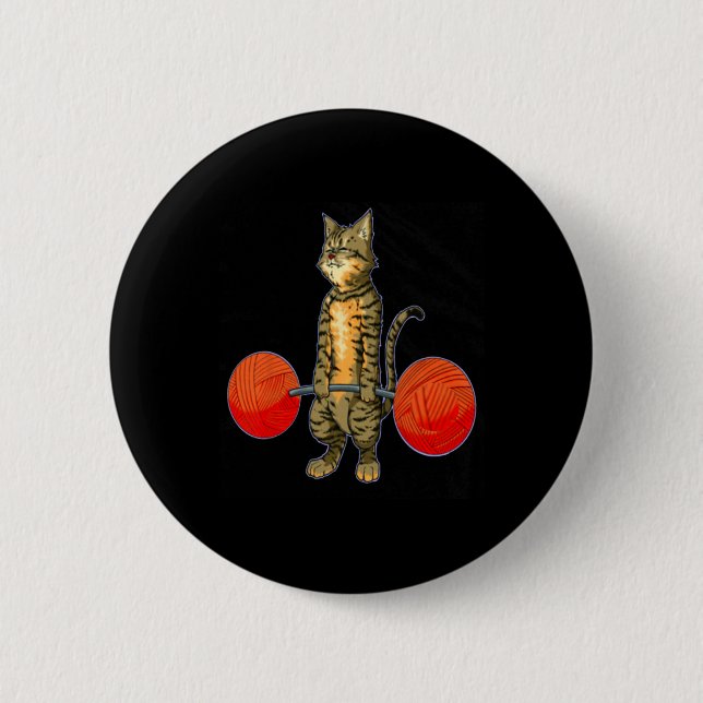 Deadlifting Cat Weightlifting Bodybuilding Fitness Button (Front)