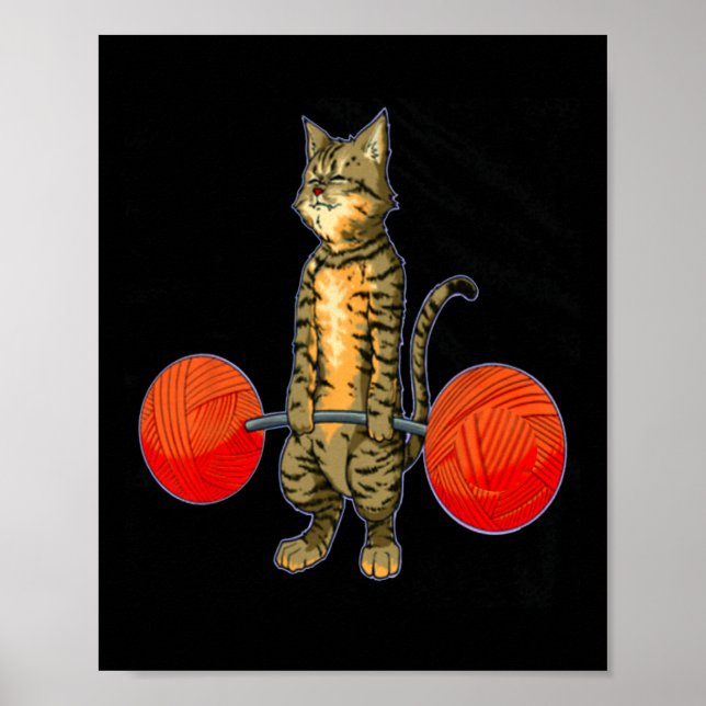 Deadlifting Cat Weightlifting Bodybuilding Fitness Poster (Front)