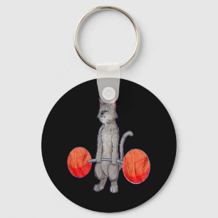 Deadlifting Grey Cat Weightlifting Bodybuilding Fi Keychain