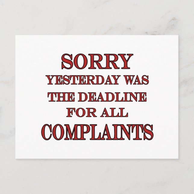 Deadline For Complaints Postcard (Front)