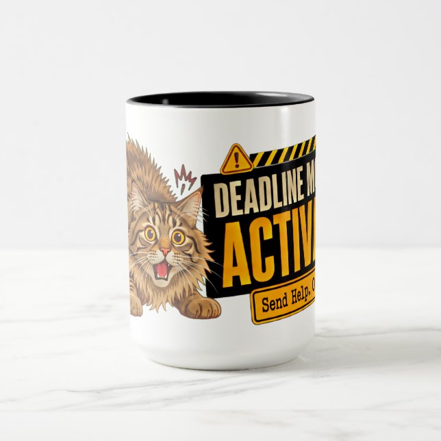 Deadline Mode Cat Funny Gift for Coffee Lovers Mug (Center)