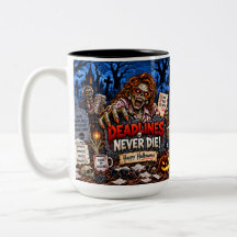 Deadlines Never Die Funny Halloween 15 oz Mug