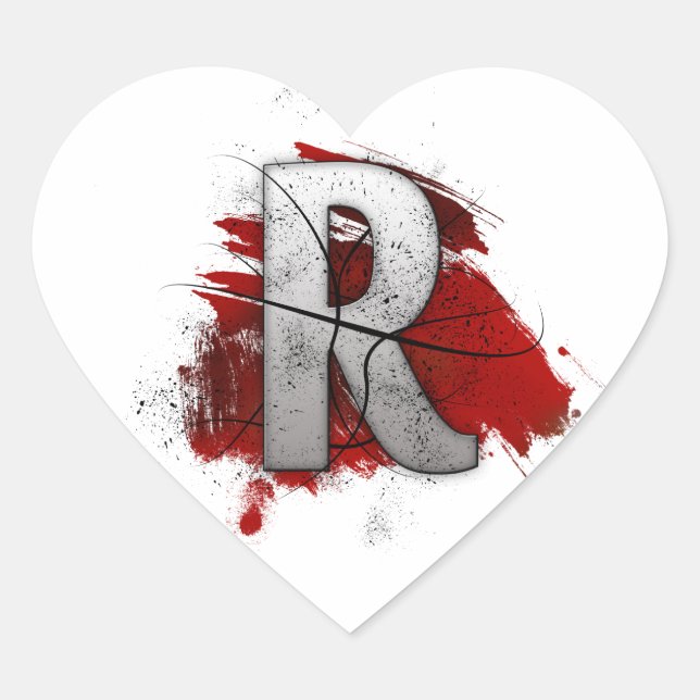 Deadly Design Monogram Letter R Heart Sticker (Front)