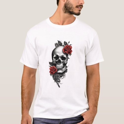 Deadly skull with rose T_Shirt