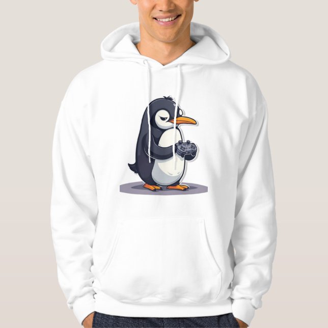 Deadpan Penguin Gamer Mascot Hoodie (Front)