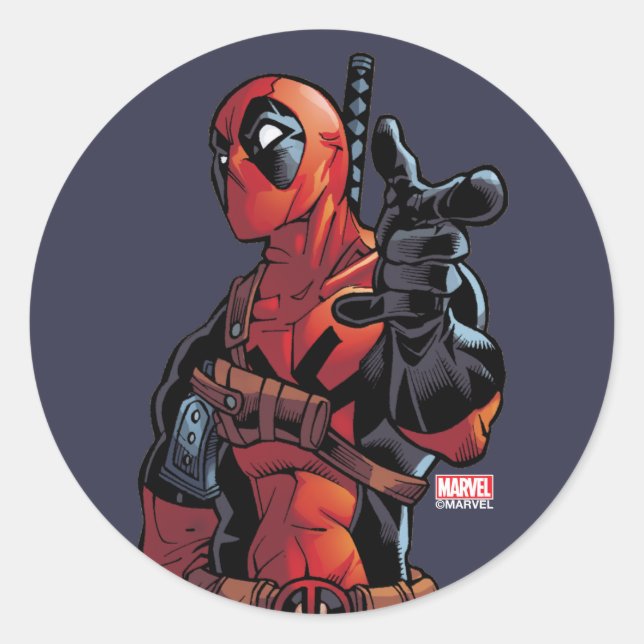 Deadpool Closeup Pointing Classic Round Sticker (Front)