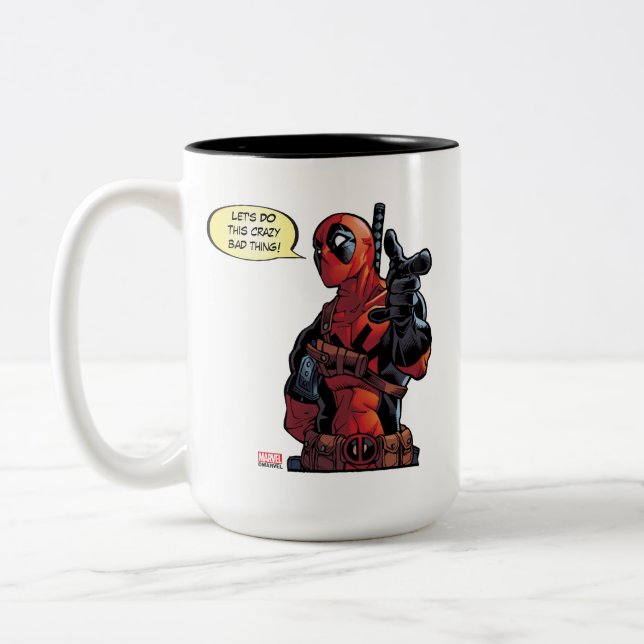 Deadpool Closeup Pointing Two-Tone Coffee Mug (Left)