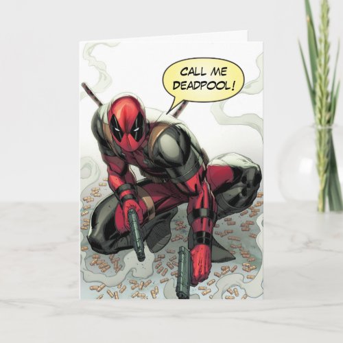 Deadpool Crouched With Smoking Guns Card