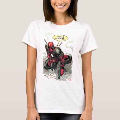 Deadpool Crouched With Smoking Guns T_Shirt