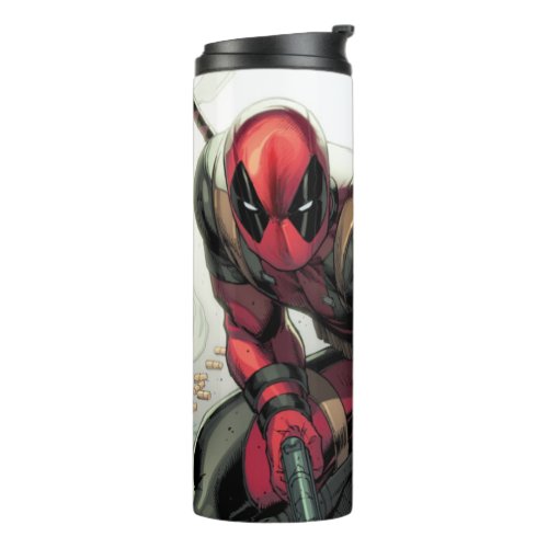 Deadpool Crouched With Smoking Guns Thermal Tumbler
