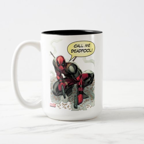 Deadpool Crouched With Smoking Guns Two_Tone Coffee Mug