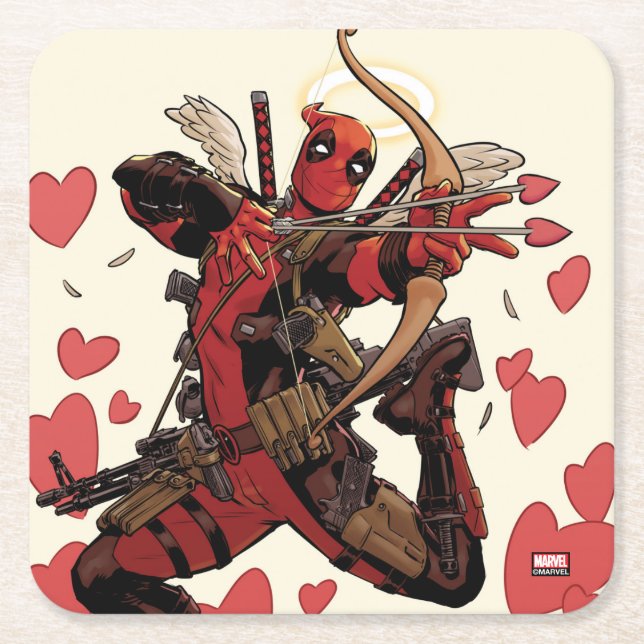 Deadpool Cupid Square Paper Coaster (Front)