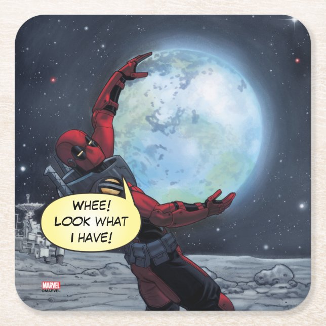 Deadpool Holding The Earth Square Paper Coaster (Front)