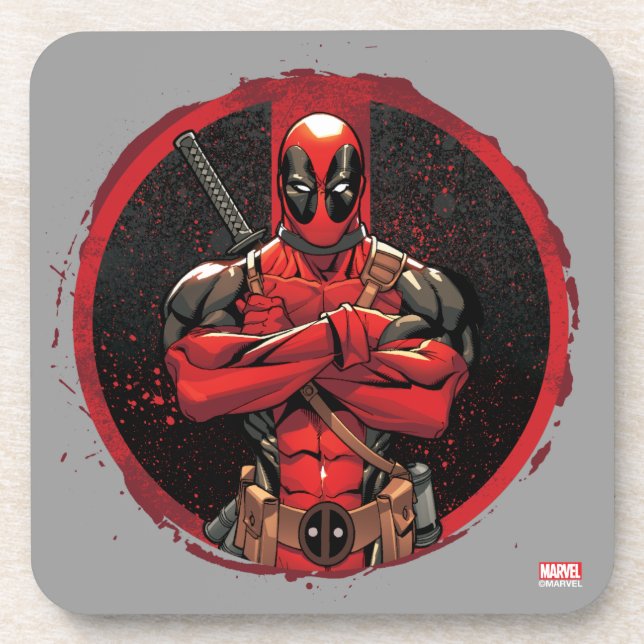 Deadpool in Paint Splatter Logo Coaster (Front)