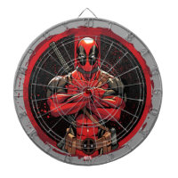 Deadpool in Paint Splatter Logo Dartboard With Darts