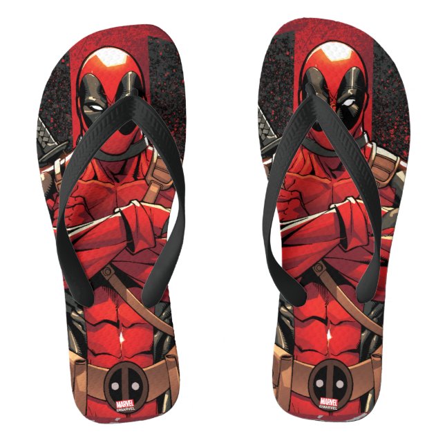Deadpool in Paint Splatter Logo Flip Flops (Footbed)