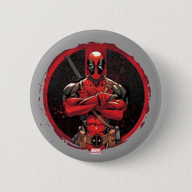 Deadpool in Paint Splatter Logo Pinback Button (Front)