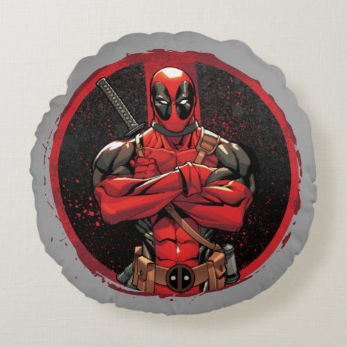 Deadpool in Paint Splatter Logo Round Pillow