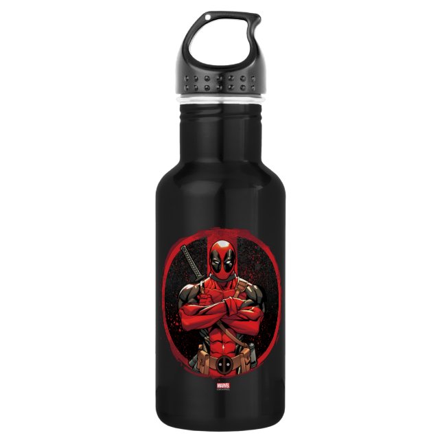 Deadpool in Paint Splatter Logo Stainless Steel Water Bottle (Front)