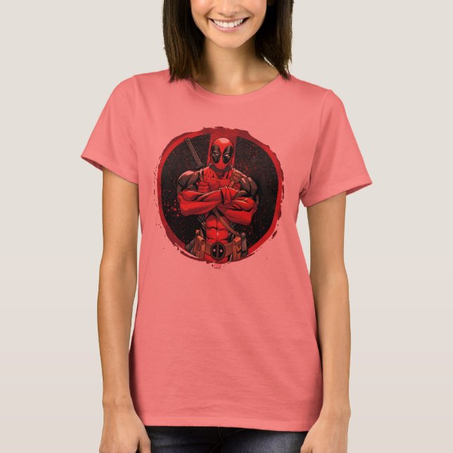 Deadpool in Paint Splatter Logo T-Shirt (Front)