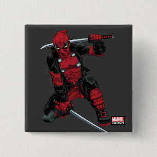 Deadpool Kneeling With Swords Button