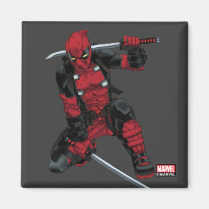 Deadpool Kneeling With Swords Magnet