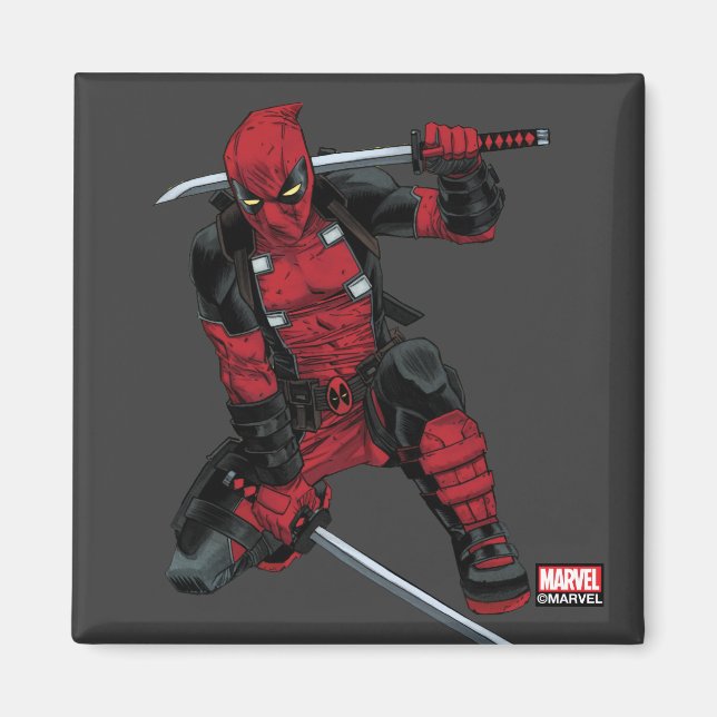 Deadpool Kneeling With Swords Magnet (Front)
