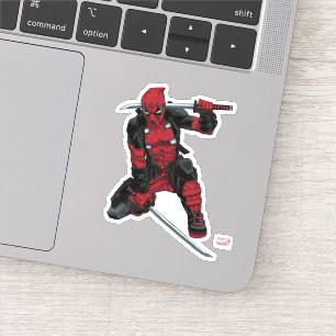 Deadpool Kneeling With Swords Sticker