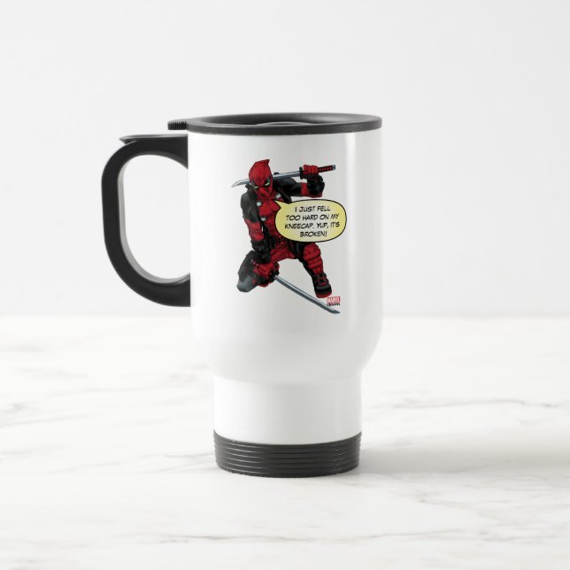 Deadpool Kneeling With Swords Travel Mug (Left)