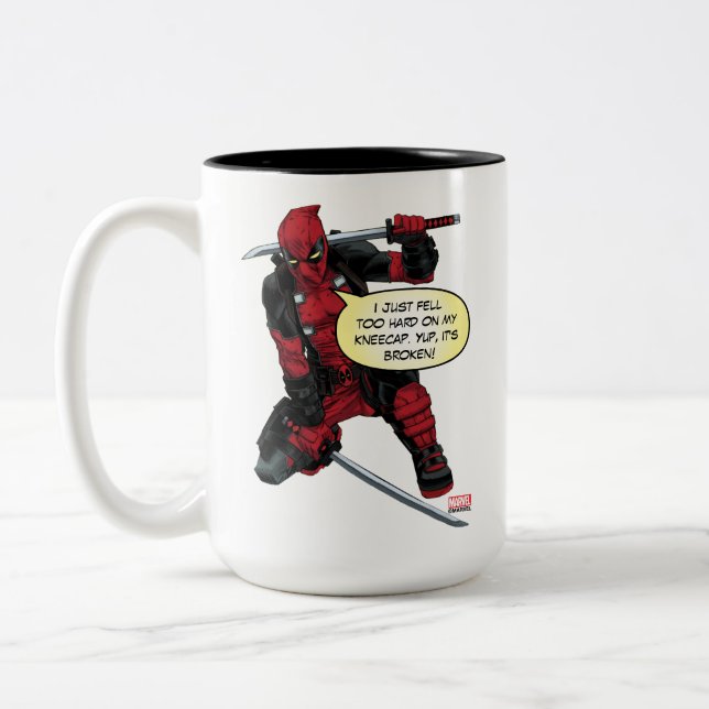 Deadpool Kneeling With Swords Two-Tone Coffee Mug (Left)
