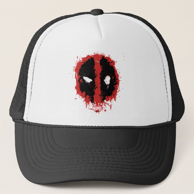 Deadpool Paint Splatter Logo Trucker Hat (Front)