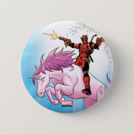 Deadpool Riding A Unicorn Button