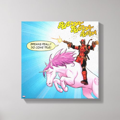 Deadpool Riding A Unicorn Canvas Print