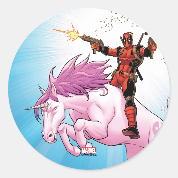 Deadpool Riding a Unicorn Sticker Set 