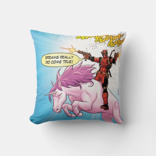 Deadpool Riding A Unicorn Throw Pillow