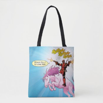 Deadpool Riding A Unicorn Tote Bag by deadpool at Zazzle