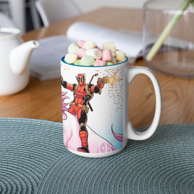 Deadpool Riding A Unicorn Two-Tone Coffee Mug