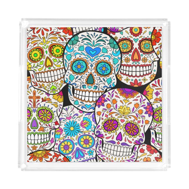 Dead's Day: Vibrant Mexican Patterns. Acrylic Tray (Front)