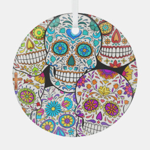 Dead's Day: Vibrant Mexican Patterns. Glass Ornament