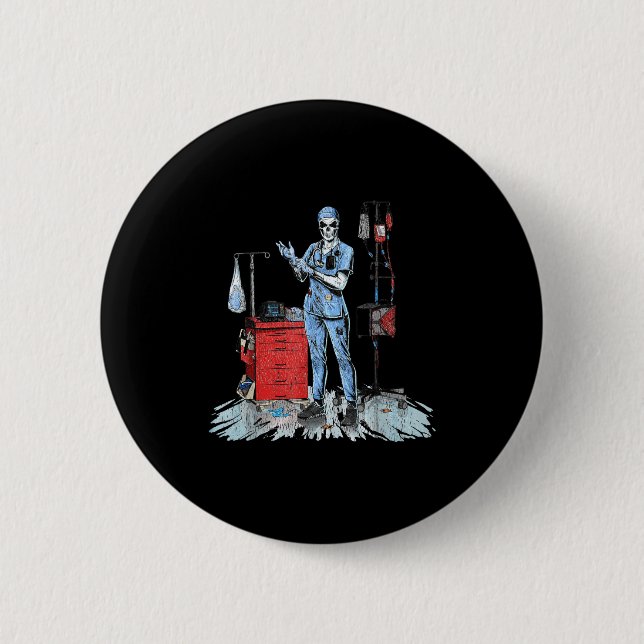Deadside Nurse Blue Scrubs Funny Skeleton Doctor M Button (Front)