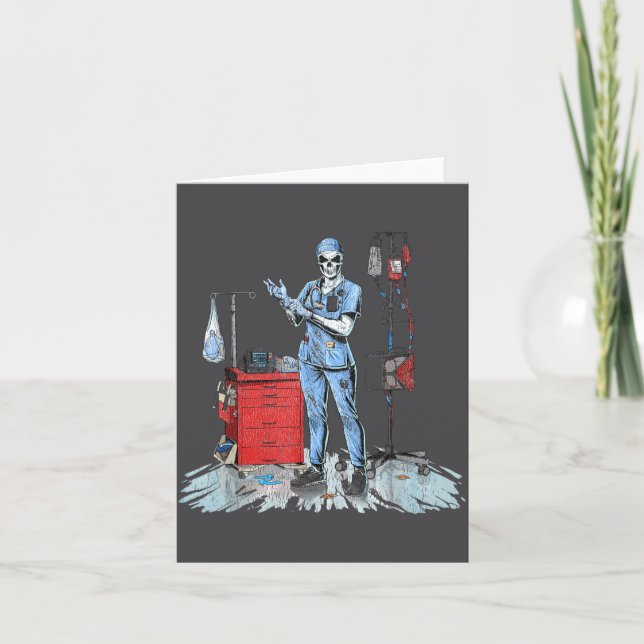 Deadside Nurse Blue Scrubs Funny Skeleton Doctor M Card (Front)