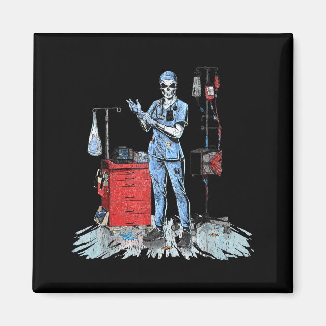 Deadside Nurse Blue Scrubs Funny Skeleton Doctor M Magnet (Front)
